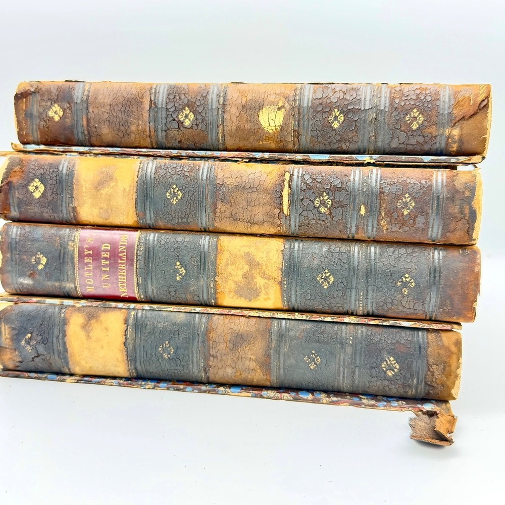 Harper 1870 Motley United Netherlands 4‎ Vol Half Leather History Book Set